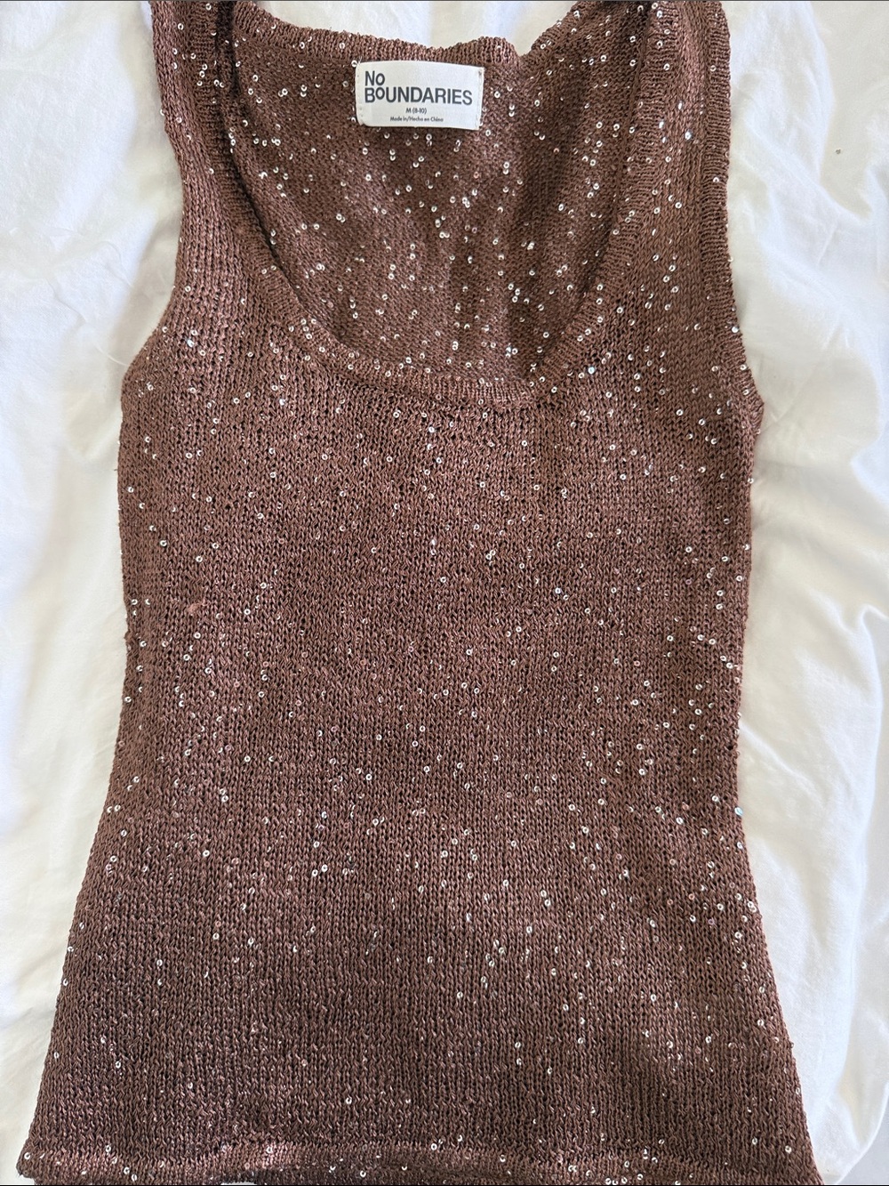 No Boundaries Women's Sequin Knit Tank - Rose Brown